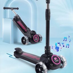 Babyhug 3 Wheel Foldable Kids Scooter With Light & Music - Pink & Black-picture-19