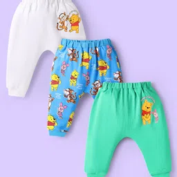 Babyhug Disney Interlock Knit Full Length Diaper Leggings With Winnie The Pooh Print Pack Of 3 - White Light Blue & Green-picture-25