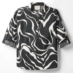 Rikidoos Full Sleeves Abstract Printed Kurta Style Shirt - Black-picture-15