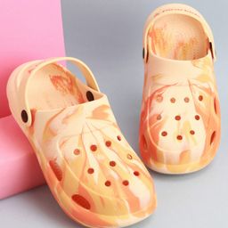 Pine Kids Back Strap Closure Clogs With Marble Print - Orange-picture-14