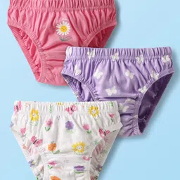 Babyhug 100% Cotton Knit Antibacterial Panties With Floral Print Pack Of 3 - Purple White & Pink-picture-27