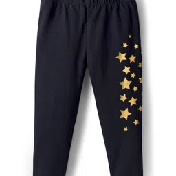 Babyhug Cotton Lycra Knit Full Length Leggings with Stars Print - Black-picture-10