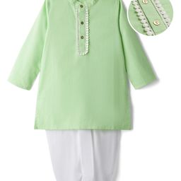 EARTHY TOUCH Cotton Woven Full Sleeves Kurta Dhoti Set - Light Green-picture-9
