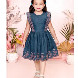 Tiny Twills Denim Woven Sleeveless Frill Detailed Floral Embroidered Dress - Denim Blue-picture-14