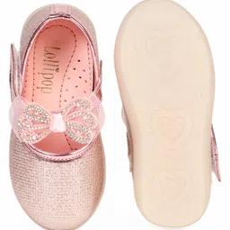 Lil Lollipop Bow Applique Detailed & Rhinestones Embellished With Velcro Closure Mary Jane Ballerinas - Pink image 3