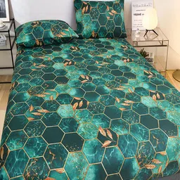 JC HOME Green & Brown Geometric 140 TC Queen Bedsheet Set 1.50 m x 2 m image 4