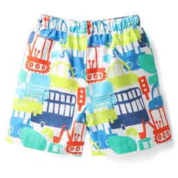 Babyhug Cotton Woven Above Knee Length Boxers With Checks & Vehicle Print Pack Of 3 - Blue image 3