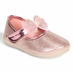 Lil Lollipop Bow Applique Detailed & Rhinestones Embellished With Velcro Closure Mary Jane Ballerinas - Pink image 4