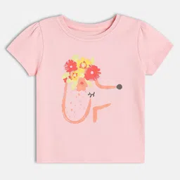 MINI KLUB Cotton Knit Pack Of 2 Half Sleeves Floral & Cloud Printed Tops - Red & Pink image 4