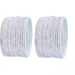 LLL FASHION Set Of 12 White Glass Artificial Stones Bangle-image-14