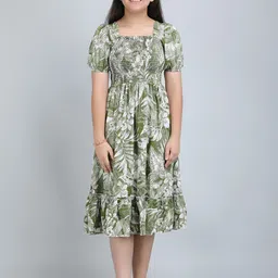 Pinly Floral Print Puff Sleeve Crepe Fit & Flare Midi Dress-picture-21