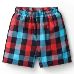 Babyhug Cotton Woven Above Knee Length Boxers With Checks & Vehicle Print Pack Of 3 - Blue image 4