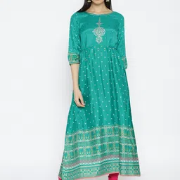 AURELIA Women Green Printed A-Line Kurta-image-44