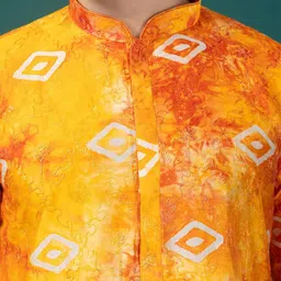 EKYAA Abstract Printed Mandarin Collar Cotton Silk A-Line Kurta image 4