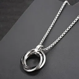 Designs & You Men Silver-Plated Stainless Steel Circular Pendant with Chain image 2