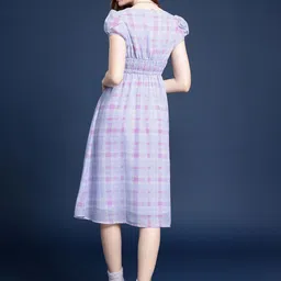 Mast & Harbour Checked Puff Sleeve A-Line Dress image 5