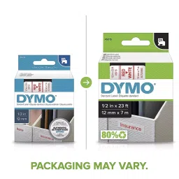 DYMO 12mm x 7m Red Print on White Tape Self-Adhesive Labels for Label Printer, ‎45015 image 2