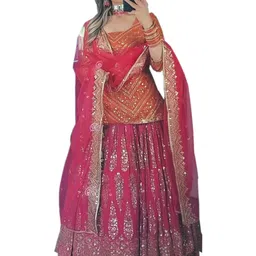 derwafab WOMEN'S Georgette Stiched Dhoti (SF25164ver-XXL SIZE Red) image 1