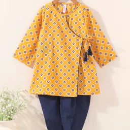 Babyhug Cotton Woven Full Sleeves Ethnic Print Kurta & Dhoti Set - Yellow-picture-10