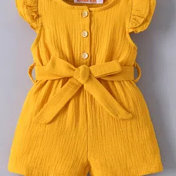 Kookie Kids Frill Sleeves Solid Jumpsuit With Bow Applique - Yellow-picture-24