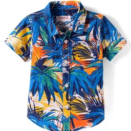 Babyhug Cotton Woven Half Sleeves Shirt with Tropical Print - Blue & Navy Blue-picture-13