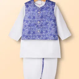 Babyhug Cambric Woven Full Sleeves Kurta Dhoti Set with Jacket & Floral Print - White image 1