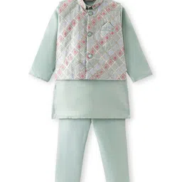 Ridokidz Full Sleeves Solid Kurta & Pyjama With Ethnic Motif Embroidered & Sequins Embellished Jacket Set - Pista-picture-17