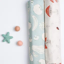 Cocoon Care Bamboo Cotton Muslin Swaddle for New Born Baby Set of 2 - Multi Color-picture-30
