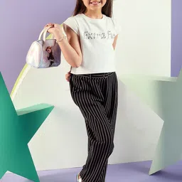 Peppermint Girls Striped Straight Fit Pleated Trousers image 5