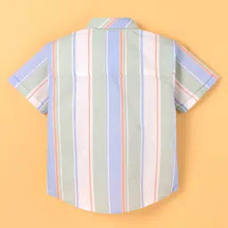 Little Kangaroos 100% Cotton Half Sleeves Striped Shirt- Blue & Green image 2