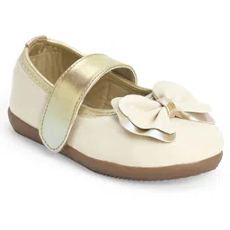 Chiu Bow Applique Detailed With Velcro Closure Mary Jane Ballerinas - Cream image 3