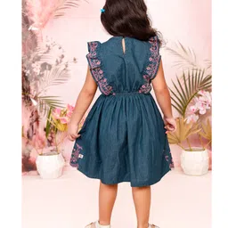 Tiny Twills Denim Woven Sleeveless Frill Detailed Floral Embroidered Dress - Denim Blue image 3
