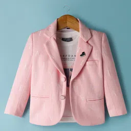 Dapper Dudes Full Sleeves Alphabets Printed Blazer With Typography Printed Tee & Pant Set - Pink image 2