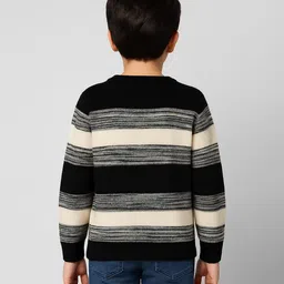 Sportking Knit Full Sleeves Striped Sweater - Black image 3