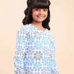 Honeyhap Premium 100% Cotton Full Sleeves Floral Print Top with Bio Finish Pack of 2 - White & Limoges image 3