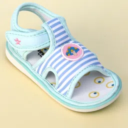 Cute Walk by Babyhug Striped Musical Sandals With Velcro Closure & Mushroom Patch - Light Blue image 3