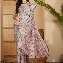 HERE&NOW Floral Zari Linen Blend Handloom Saree image 5