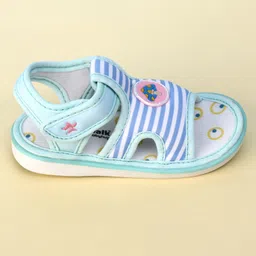 Cute Walk by Babyhug Striped Musical Sandals With Velcro Closure & Mushroom Patch - Light Blue image 4