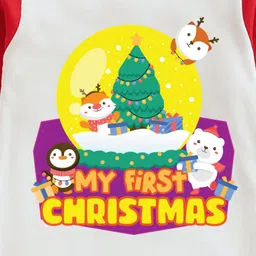 The Peppy Tend 100% Cotton Knit Christmas Theme Raglan Full Sleeves My First Christmas Text Printed Romper - White & Red image 5