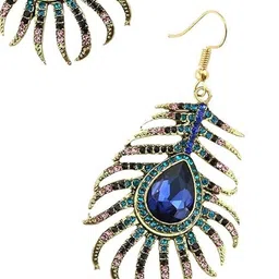 EL REGALO Artificial Stones Studded Feather Shaped Drop Earrings image 2