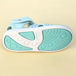 Cute Walk by Babyhug Striped Musical Sandals With Velcro Closure & Mushroom Patch - Light Blue image 5