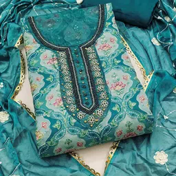 SAINOOR Floral Embroidered Sequnnied Organza Semi-Stitched Dress Material-image-84