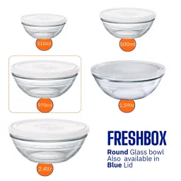 Duralex FreshBox Transparent Tempered Glass Round Bowl with White Lid - 970 ml image 5