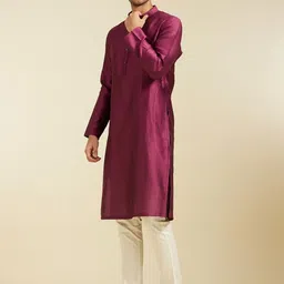 Diwas by Manyavar Chevron Woven Design Mandarin Collar Jacquard Straight Kurta image 3