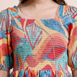 STARWORD Tropical Print Puff Sleeve Crepe Fit & Flare Midi Dress image 4