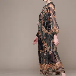 Label Ritu Kumar Floral Print Chiffon A-Line Midi Dress with Inner image 4