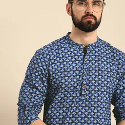 Anouk Men Blue Abstract Printed Pure Cotton Kurta-picture-11