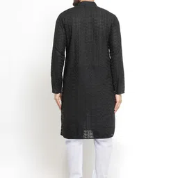 TREEMODA Men Black Embroidered Chikankari Kurta with Pyjamas image 2
