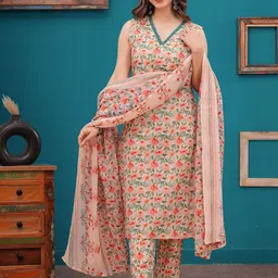 Moda Rapido Women Floral Printed Regular Pure Cotton Kurta with Trousers & Dupatta-picture-41