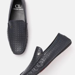 Carlton London Men Navy Blue Textured Driving Shoes-picture-29